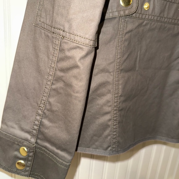 J Crew Downtown Field Jacket women’s size Medium M Waxed Cotton Dark Green Gold - Picture 11 of 12